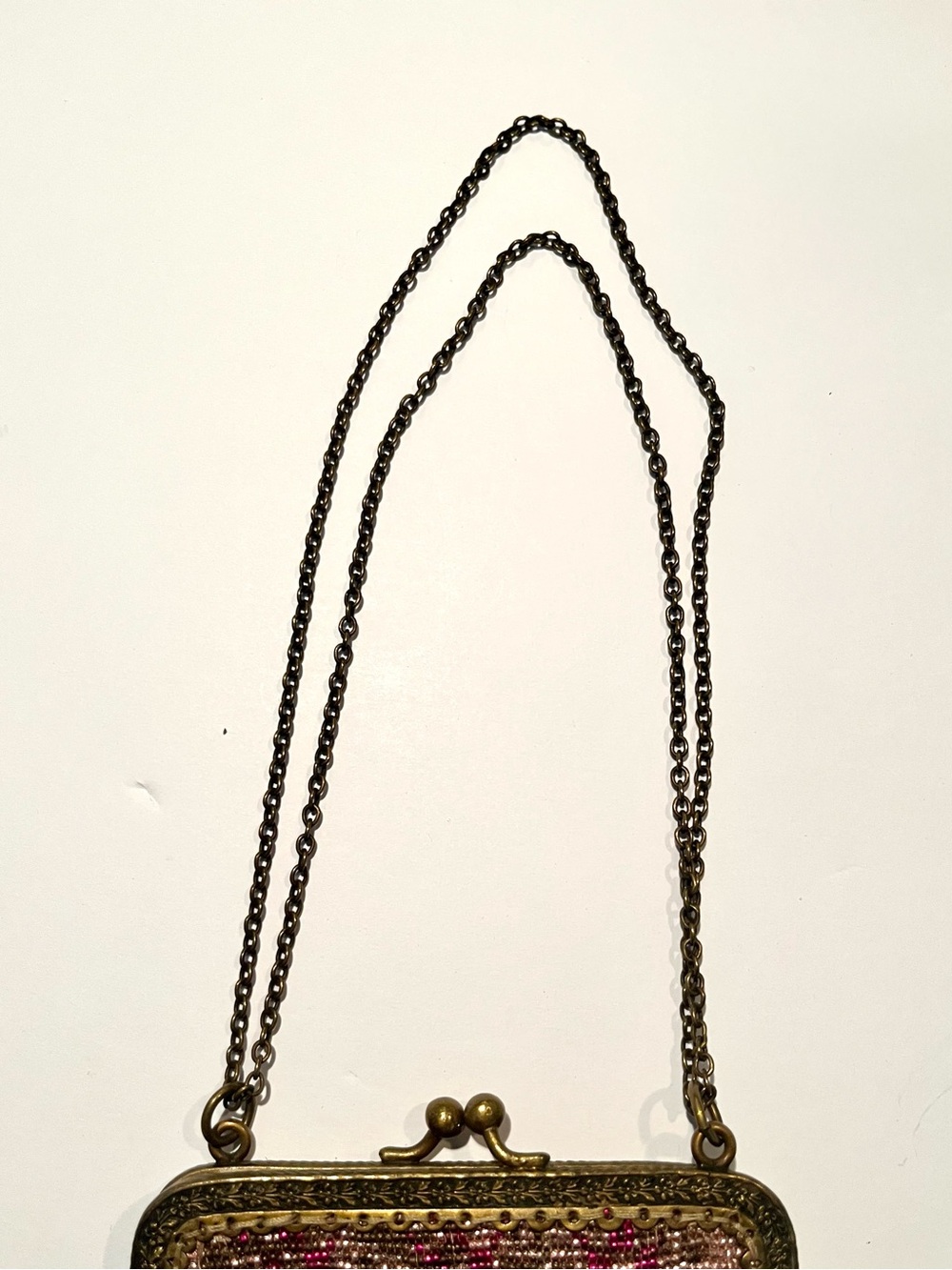 Antique beaded purselet. Rare plaid pattern. Double chain. - Picture 6 of 7